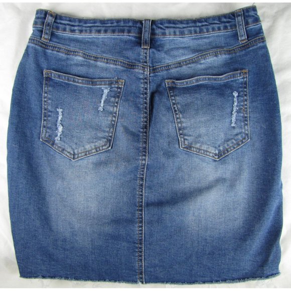 Denim Jean Distressed Blue Short Mini Skirt - Picture 4 of 4